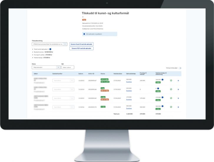 Skjermbilde fra tilskuddsløsningen