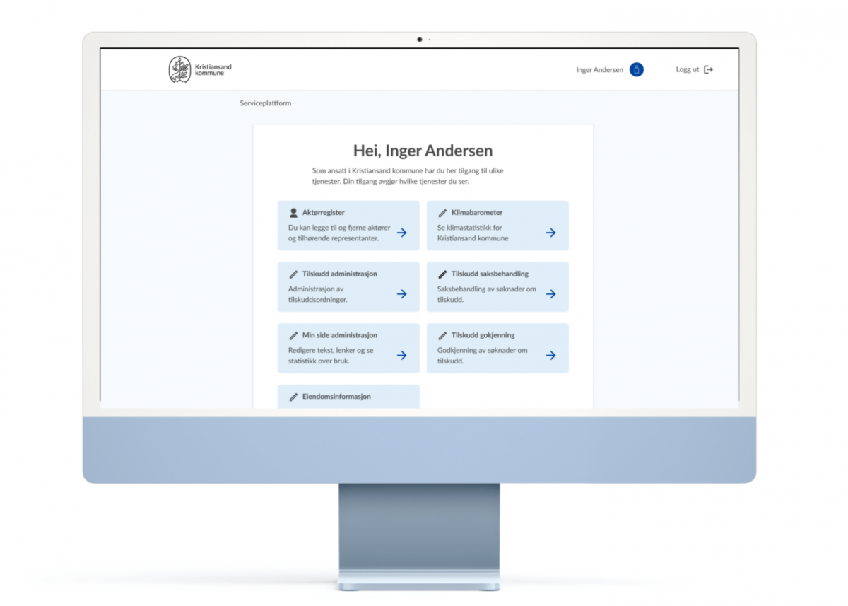 Skjerm med forsiden til Min side